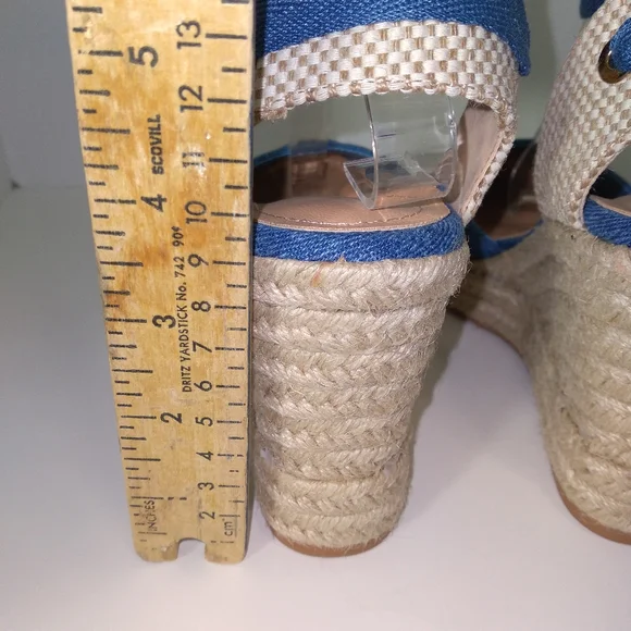 BAMBOO Denim Blue Ankle Tie Up Espadrille Wedges Host Pick - Picture 6 of 7